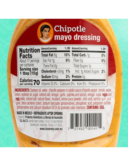 Aderezo de Mayo Chipotle La Morena 250g - Perfecto para Ensaladas y Sándwiches