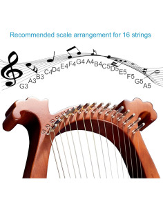 Arpa de Lira 16 Cuerdas Caoba con Llave y Guía 2