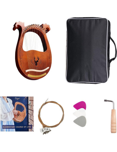 Arpa de Lira 16 Cuerdas Caoba con Llave y Guía