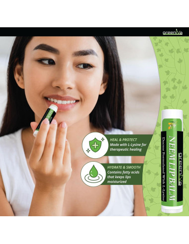 Bálsamo Labial Vegano GreenIVe con L-Lisina - Hidratante 5 Unidades