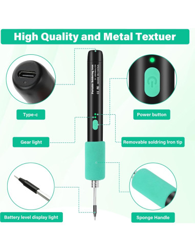 Soldador Inalámbrico Qyvorae USB 1100mAh 3 Temperaturas