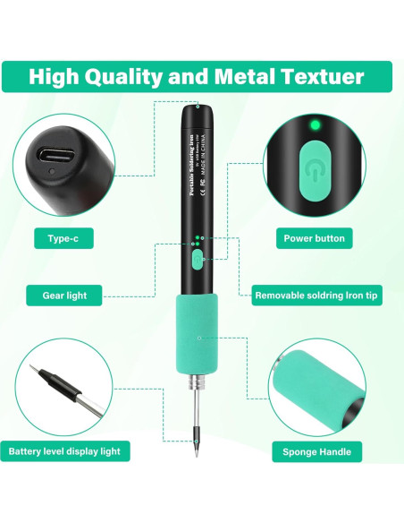 Soldador Inalámbrico Qyvorae USB 1100mAh 3 Temperaturas