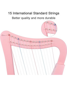 Arpa de Lira Rosa 15 Cuerdas Madera de Abeto 55,88 cm 2