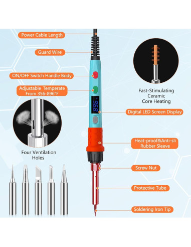 Kit de Soldador Q-MING 90W Digital con Temperatura Ajustable