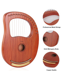 LIEKE Arpa de Lira 16 Cuerdas Caoba con Bolsa y Llave 2