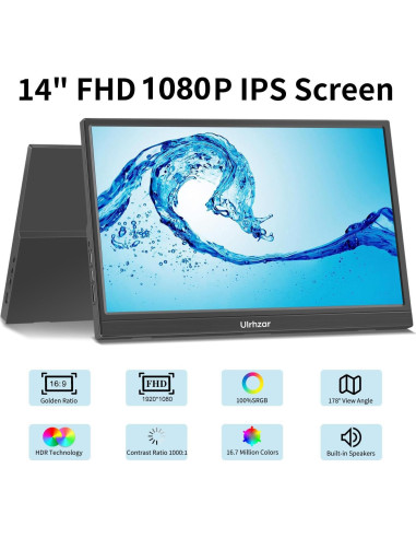 Monitor Táctil 14" Ulrhzar FHD 1920x1080 USB-C HDMI