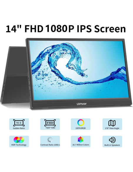 Monitor Táctil 14" Ulrhzar FHD 1920x1080 USB-C HDMI