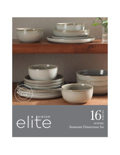 Juego de Vajilla Gibson Elite Sunveil 16 Piezas Cerámica Taupe 2