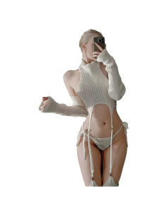 Conjunto Lencería Suéter Paloli 4 Piezas Blanco Sexy