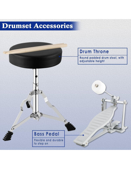 EASTROCK Juego de Batería Junior 3 Piezas 35,5 cm Azul