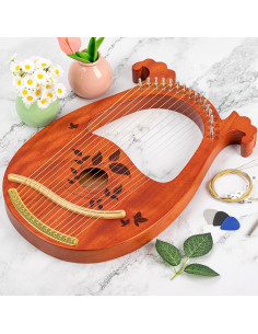 Arpa de Lira Caoba 16 Cuerdas con Accesorios y Bolsa 2