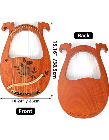 Arpa de Lira Caoba 16 Cuerdas con Accesorios y Bolsa