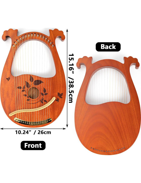 Arpa de Lira Caoba 16 Cuerdas con Accesorios y Bolsa