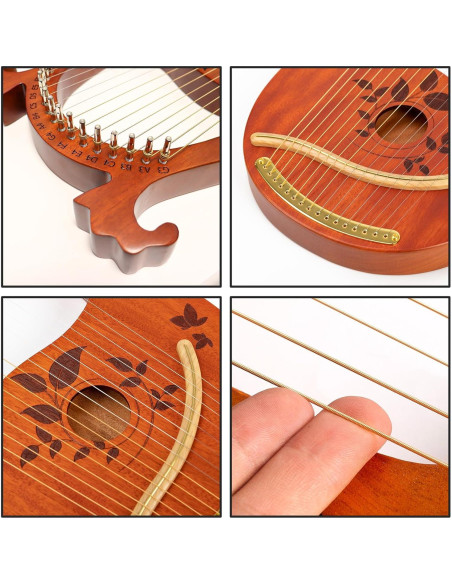 Arpa de Lira Caoba 16 Cuerdas con Accesorios y Bolsa