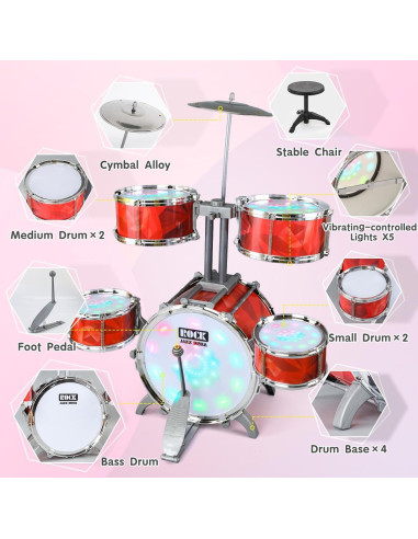 Juego de batería para niños Chaowan M5321 con luces y taburete