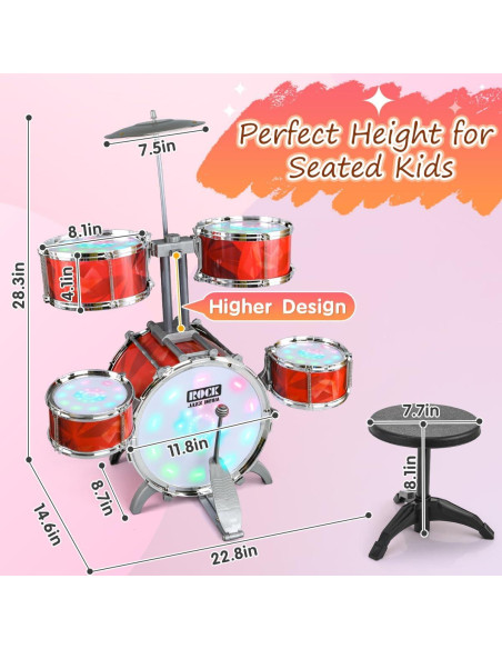 Juego de batería para niños Chaowan M5321 con luces y taburete