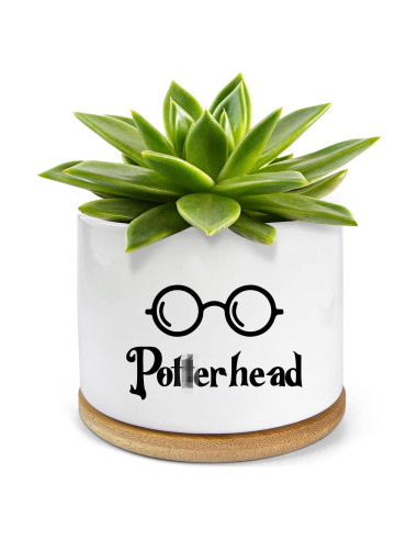 Macetero de Cerámica PWHINGN Redondo con Bandeja 10 cm