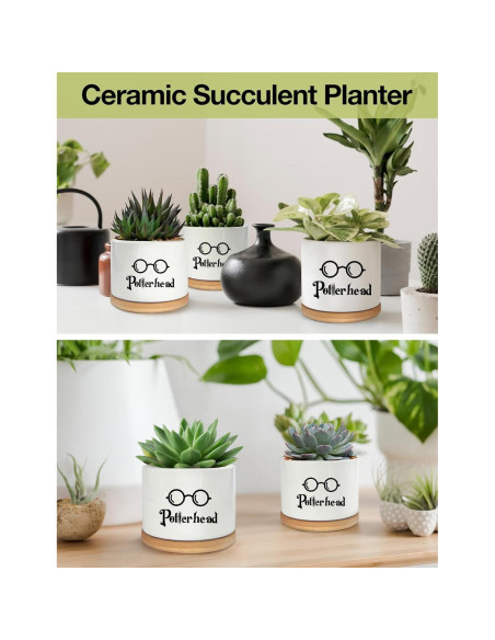 Macetero de Cerámica PWHINGN Redondo con Bandeja 10 cm