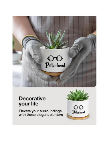 Macetero de Cerámica PWHINGN Redondo con Bandeja 10 cm