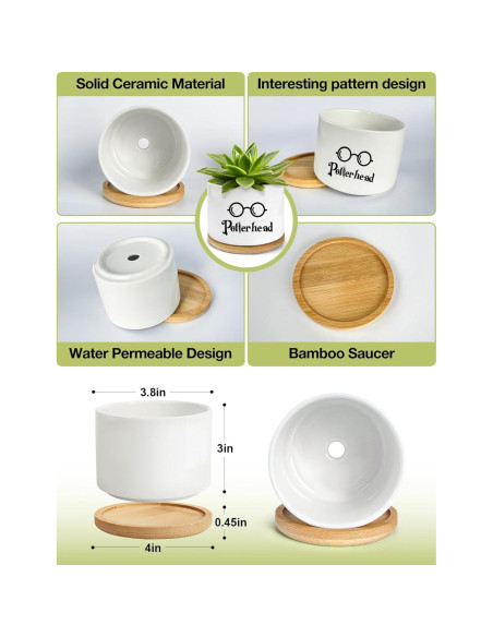 Macetero de Cerámica PWHINGN Redondo con Bandeja 10 cm