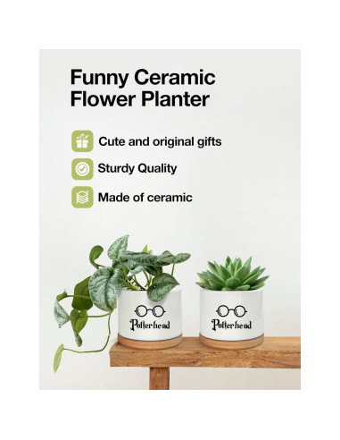 Macetero de Cerámica PWHINGN Redondo con Bandeja 10 cm