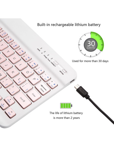 Teclado Bluetooth Xukinroy Mini 10" Rosa Inalámbrico