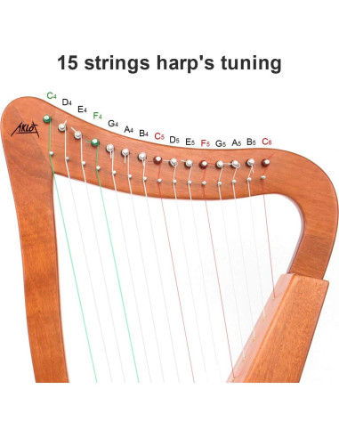 Arpa AKLOT 15 cuerdas de Caoba 56 cm para Principiantes