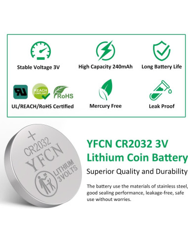 Batería CR2032 3V YFCN Paquete de 5 Baterías de Litio
