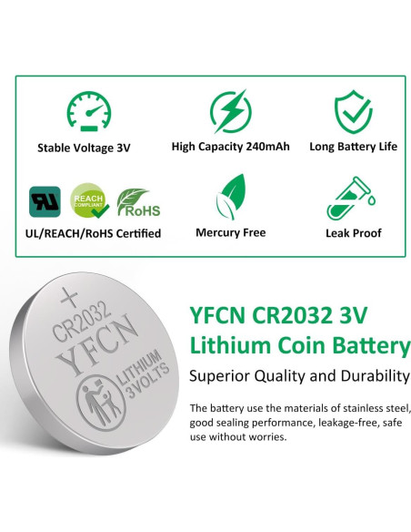 Batería CR2032 3V YFCN Paquete de 5 Baterías de Litio