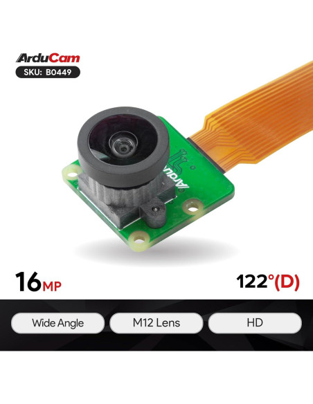 Cámara Arducam 16MP IMX519 Gran Angular M12 para Raspberry Pi