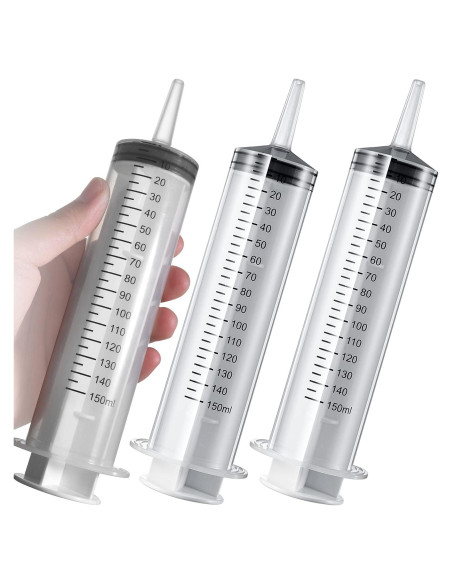 3 Jeringas Plásticas 150 ml para Jardín y Laboratorio