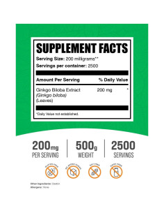 Extracto de Ginkgo Biloba en Polvo BulkSupplements 200mg 500g 2