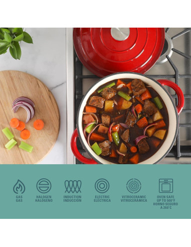 Olla Holandesa Gibson Home 5 Litros Hierro Fundido Rojo