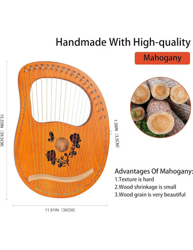 Arpa de Lira 19 Cuerdas Rosa Caoba Portátil con Bolsa