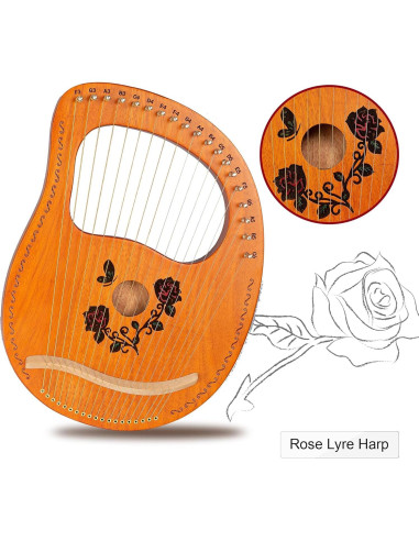 Arpa de Lira 19 Cuerdas Rosa Caoba Portátil con Bolsa