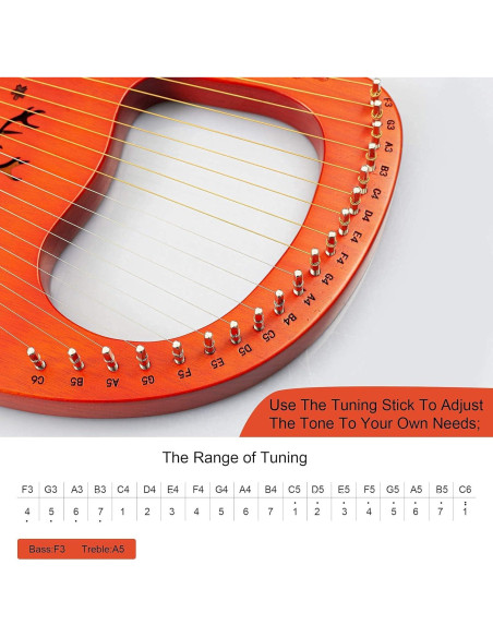 Arpa de Lira 19 Cuerdas Rosa Caoba Portátil con Bolsa