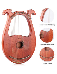 LIEKE Arpa de Lira 16 Cuerdas Caoba y Cobre para Principiantes 2