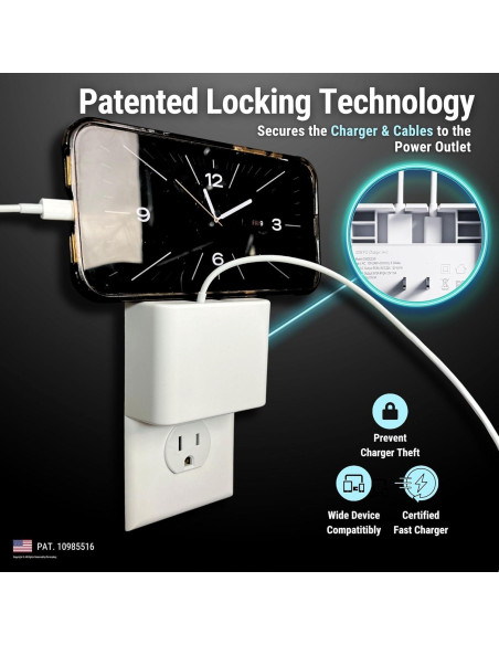 Cerradura de Cargador Permaplug 20W USB-C y USB-A 3,05m