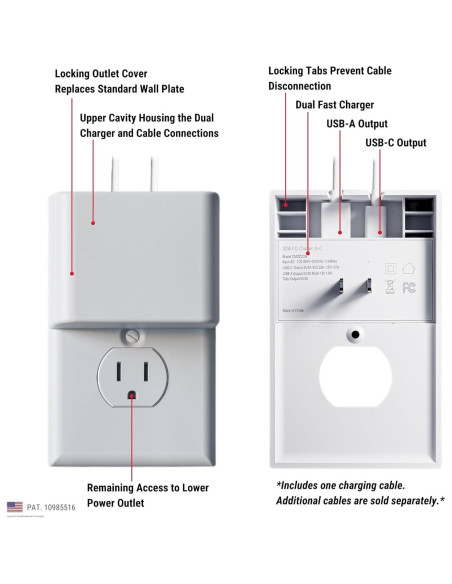 Cerradura de Cargador Permaplug 20W USB-C y USB-A 3,05m