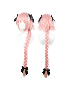 Peluca de Cosplay Rosa Linfairy 95cm con Lazos y Gorra