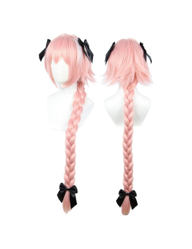Peluca de Cosplay Rosa Linfairy 95cm con Lazos y Gorra