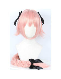 Peluca de Cosplay Rosa Linfairy 95cm con Lazos y Gorra 2