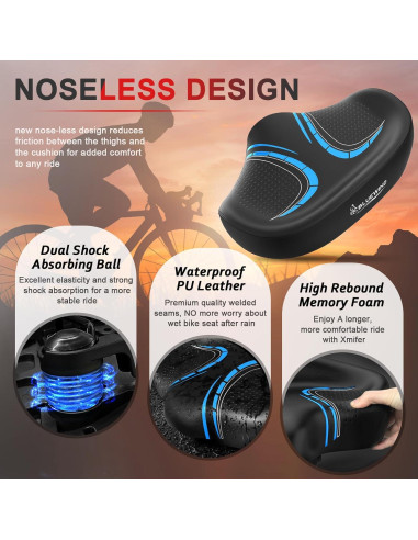 Asiento de bicicleta BLUEWIND sobredimensionado sin nariz azul