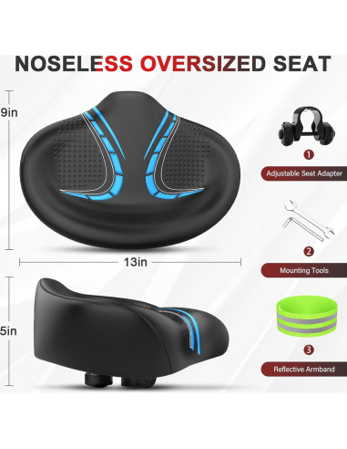 Asiento de bicicleta BLUEWIND sobredimensionado sin nariz azul