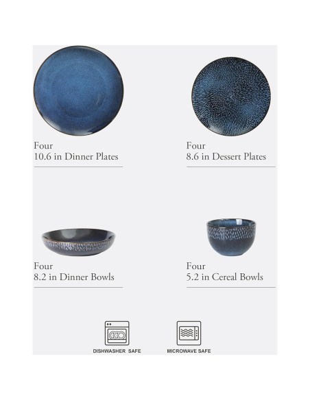 Gibson Elite Matisse Vajilla 16 Piezas Azul Cobalto