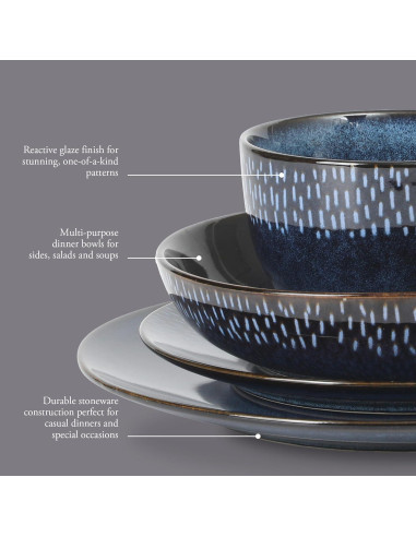 Gibson Elite Matisse Vajilla 16 Piezas Azul Cobalto