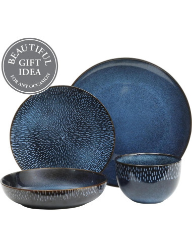 Gibson Elite Matisse Vajilla 16 Piezas Azul Cobalto