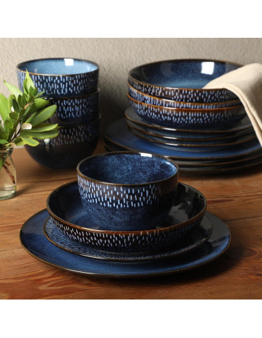 Gibson Elite Matisse Vajilla 16 Piezas Azul Cobalto