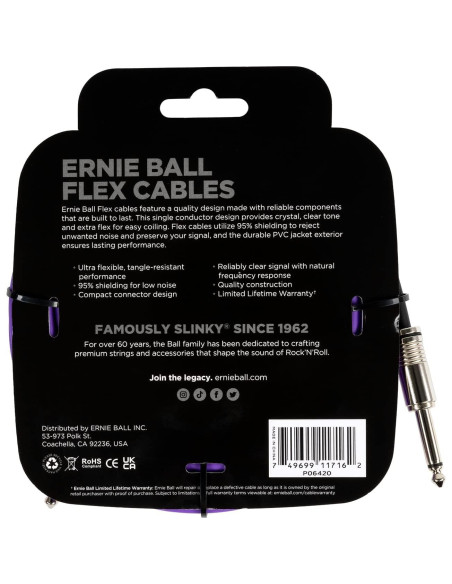 Cable de Instrumento Ernie Ball 6,10m Púrpura Flex