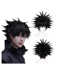Peluca Corta Negra JoneTing + Gorro Ajustable para Cosplay